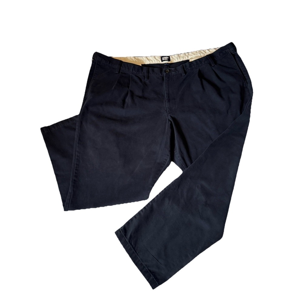 Lands End Pants Mens 52T Navy Pleated Cotton Traditional Fit Big Tall
